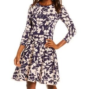 NWOT Eliza J Fit & Flare Navy Floral Sweater Dress Size XL Retail 148.00